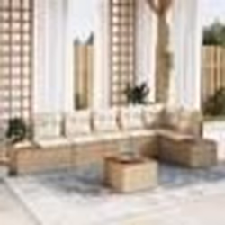 vidaXL Ensemble de Canapés de Jardin 7 Pièces avec Coussins Beige Poly Rattan Acacia