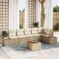 vidaXL Ensemble de Canapés de Jardin 7 Pièces avec Coussins Beige Poly Rattan Acacia
