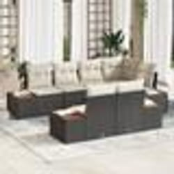 vidaXL Ensemble de canapé de jardin 7 pièces avec coussins noir poly rattan acacia