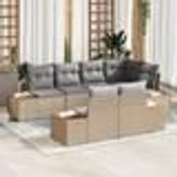 vidaXL Ensemble de Canapé de Jardin de 7 pièces avec Coussins Beige Poly Rotin Acacia