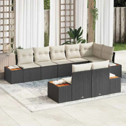 vidaXL Ensemble de canapé de jardin 8 pièces avec coussins - Rattan poly noir et acacia