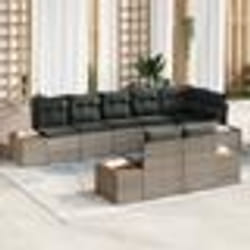 vidaXL Ensemble de canapé de jardin de 8 pièces avec coussins - Rattan synthétique gris et acacia