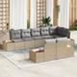 vidaXL Salon de jardin 8 pièces avec coussins en poly rattan beige et acacia