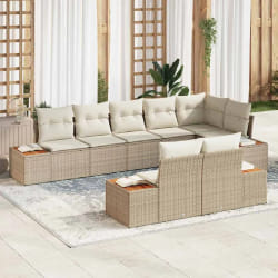 vidaXL Set de salon de jardin 8 pièces avec coussins en poly rotin beige et acacia