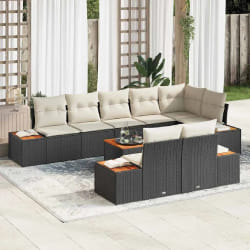 vidaXL Canapé de jardin 9 pièces avec coussins – Poly rattan noir et acacia