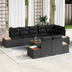 vidaXL Ensemble de canapé de jardin avec coussin 9 pcs Noir Poly rotin