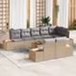 vidaXL Coffre de canapé de jardin 9 pièces avec coussins - Rattan poly beige et acacia