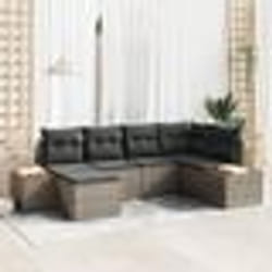 vidaXL Ensemble de Canapé de Jardin 6 Pièces avec Coussins Gris Poly Rattan Acacia