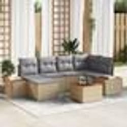 vidaXL Set de canapé de jardin 7 pièces avec coussins beige en rotin synthétique