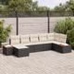 vidaXL Set de jardin 7 pièces avec coussins en poly rotin noir et acacia
