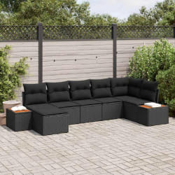vidaXL Ensemble de canapé de jardin avec coussin 7 pcs Noir Poly rotin