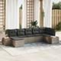 vidaXL Ensemble de canapé de jardin 7 pièces avec coussins en poly rattan gris et en acacia.