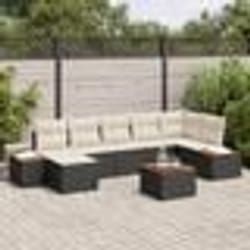 vidaXL Ensemble de canapé de jardin 8 pièces avec coussins en poly rattan noir et acacia