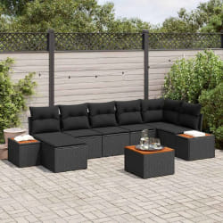 vidaXL Ensemble de canapé de jardin avec coussin 8 pcs Noir Poly rotin