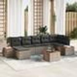 vidaXL Set de canapé de jardin 8 pièces avec des coussins en poly rattan gris et acacia.