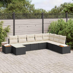 vidaXL Ensemble de Canapés de Jardin 8 pièces avec Coussins Noir Poly Rattan Acacia