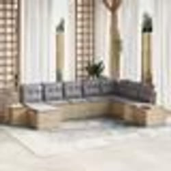 vidaXL Ensemble de Canapés de Jardin 8 Pièces avec Coussins Beige Poly Rotin Acacia