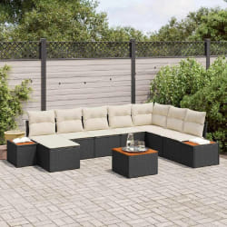 vidaXL Ensemble de canapé de jardin de 9 pièces avec coussins Noir Rattan Acacia