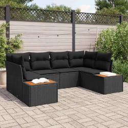 vidaXL Ensemble de canapé de jardin avec coussin 6 pcs Noir Poly rotin