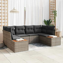 vidaXL Canapé de jardin 6 pièces avec coussins gris rotin poly acacia