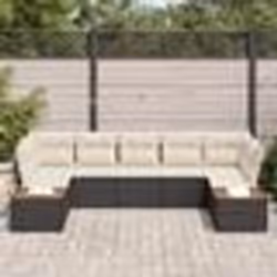 vidaXL Ensemble de canapé de jardin 7 pièces avec coussins Noir Poly Rattan Acacia