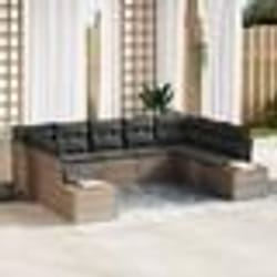 vidaXL Set de jardin de 9 pièces avec coussins en rattan poly gris et acacia.