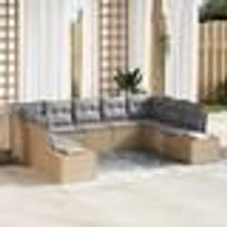 vidaXL Ensemble de canapés de jardin 9 pièces avec coussins beige. Fait en poly rattan et bois d'acacia.
