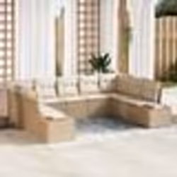 vidaXL Set de canapés de jardin 9 pièces avec coussins en poly rattan beige et acacia