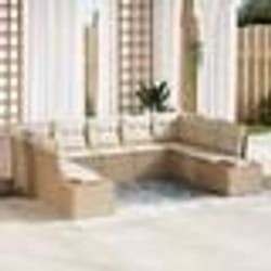 vidaXL Set de canapés de jardin 9 pièces avec coussins en poly rattan beige et acacia