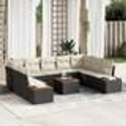 vidaXL Canapés de jardin 10 pièces avec coussins, en poly rattan noir et acacia