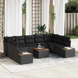 vidaXL Ensemble de canapé de jardin 10 pcs Noir Poly rotin