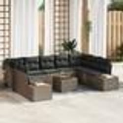 vidaXL Ensemble de salon de jardin de 10 pièces avec des coussins en poly rattan gris et acacia