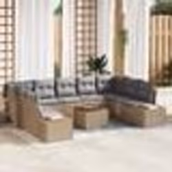 vidaXL Canapé de jardin 10 pièces avec coussins – Rattan poly beige et acacia