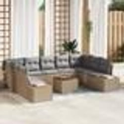 vidaXL Canapé de jardin 10 pièces avec coussins – Rattan poly beige et acacia