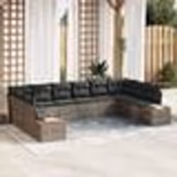 vidaXL Ensemble de Canapés de Jardin 10 pièces avec Coussins Gris Poly Rotin Acacia