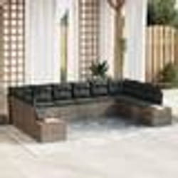 vidaXL Ensemble de Canapés de Jardin 10 pièces avec Coussins Gris Poly Rotin Acacia