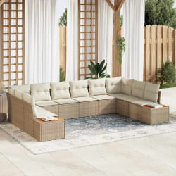 vidaXL Ensemble de canapé de jardin 10 pièces avec coussins de rangement beige poly rotin acacia