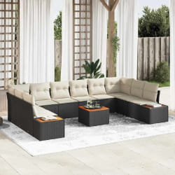 vidaXL Ensemble de canapés de jardin 11 pièces avec coussins Noir Rotin synthétique Acacia