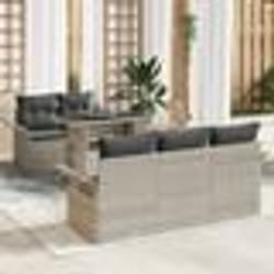 vidaXL Canapé de jardin 6 pièces avec coussins gris clair en poly rotin