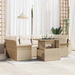 vidaXL Ensemble de Canapé de Jardin 7 Pièces avec Coussins Beiges en Poly Rattan