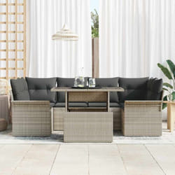 vidaXL Ensemble canapés de jardin 7 pièces avec coussins en poly rotin gris clair