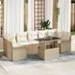 vidaXL Ensemble de jardin 8 pièces avec coussins beiges en poly rotin
