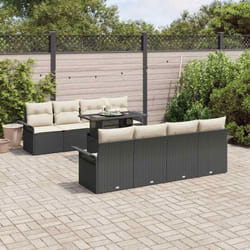 vidaXL Ensemble de jardin 9 pièces avec coussins en poly rotin noir