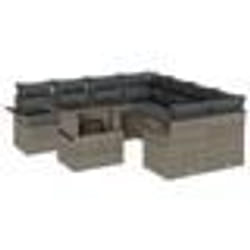 vidaXL Ensemble de canapé de jardin 9 pièces gris avec coussins en rattan synthétique