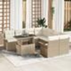 vidaXL Ensemble de jardin 9 pièces avec coussins beige en rotin synthétique