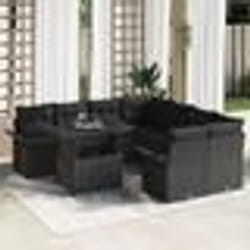 vidaXL Ensemble de canapés de jardin 9 pièces avec coussins en poly rotin noir