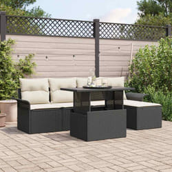 vidaXL Set de canapés de jardin 6 pièces avec coussins noirs en poly rotin