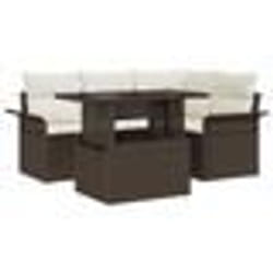 vidaXL Set de Canapé de Jardin 5 Pièces avec Coussins Marron Poly Rattan