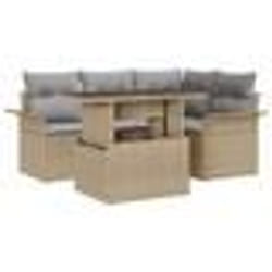 vidaXL Ensemble de Canapé de Jardin 5 Pièces avec Coussins Beige Rattan Poly