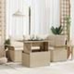 vidaXL Ensemble de canapé de jardin 5 pièces avec coussins Beige Rattan en polyéthylène